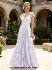 A-Line Chiffon Pleated Floor-Length Mother of the Bride & Groom Dresses with Ruched Corset