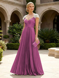 A-Line Chiffon Pleated Floor-Length Mother of the Bride & Groom Dresses with Ruched Corset