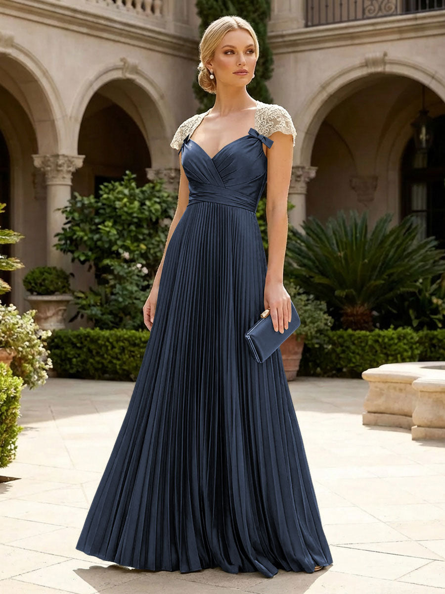 A-Line Chiffon Pleated Floor-Length Mother of the Bride & Groom Dresses with Ruched Corset