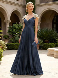 A-Line Chiffon Pleated Floor-Length Mother of the Bride & Groom Dresses with Ruched Corset