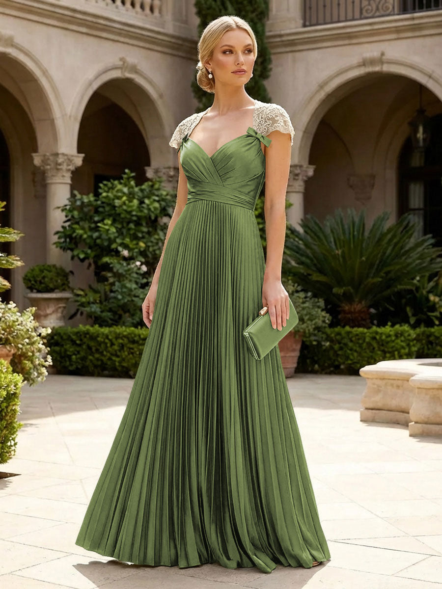 A-Line Chiffon Pleated Floor-Length Mother of the Bride & Groom Dresses with Ruched Corset