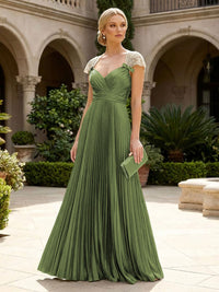 A-Line Chiffon Pleated Floor-Length Mother of the Bride & Groom Dresses with Ruched Corset
