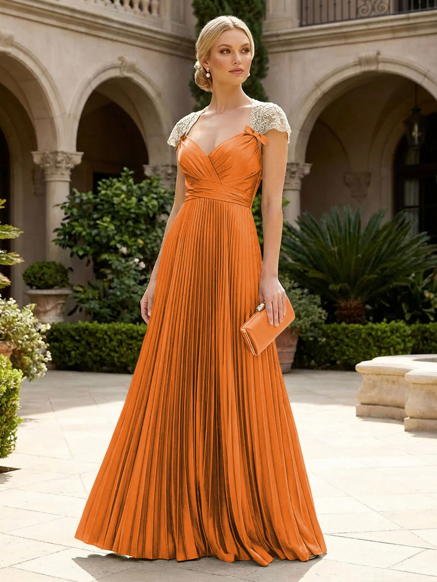 A-Line Chiffon Pleated Floor-Length Mother of the Bride & Groom Dresses with Ruched Corset