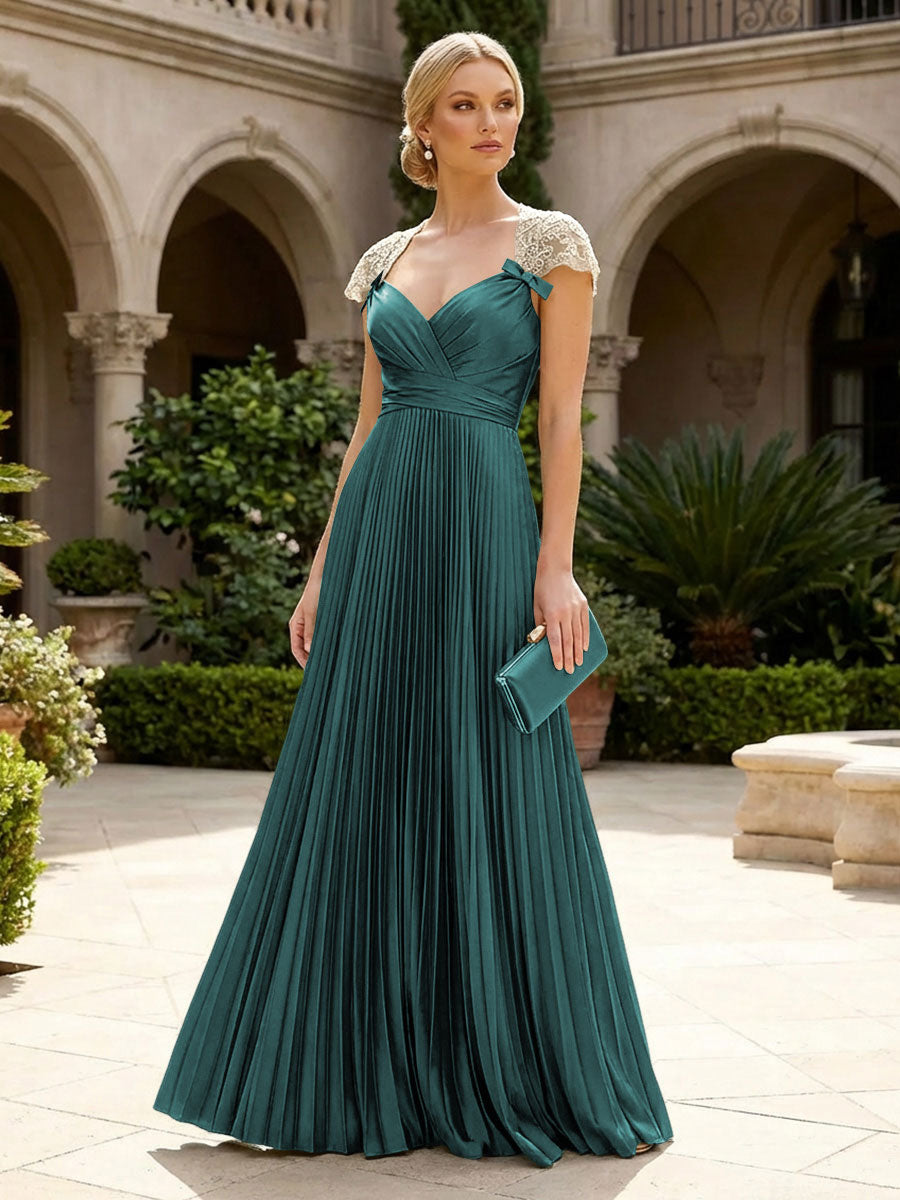 A-Line Chiffon Pleated Floor-Length Mother of the Bride & Groom Dresses with Ruched Corset