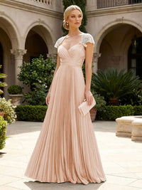 A-Line Chiffon Pleated Floor-Length Mother of the Bride & Groom Dresses with Ruched Corset