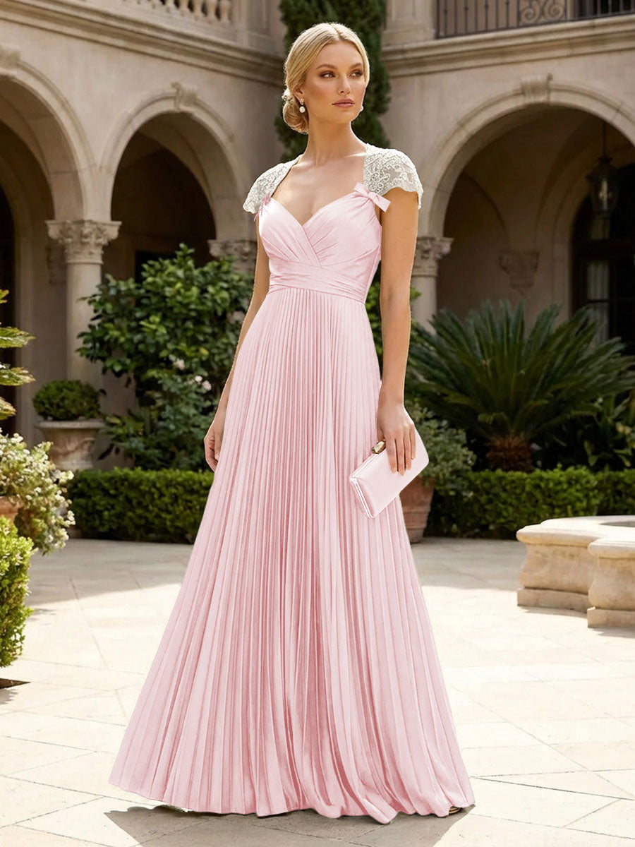 A-Line Chiffon Pleated Floor-Length Mother of the Bride & Groom Dresses with Ruched Corset