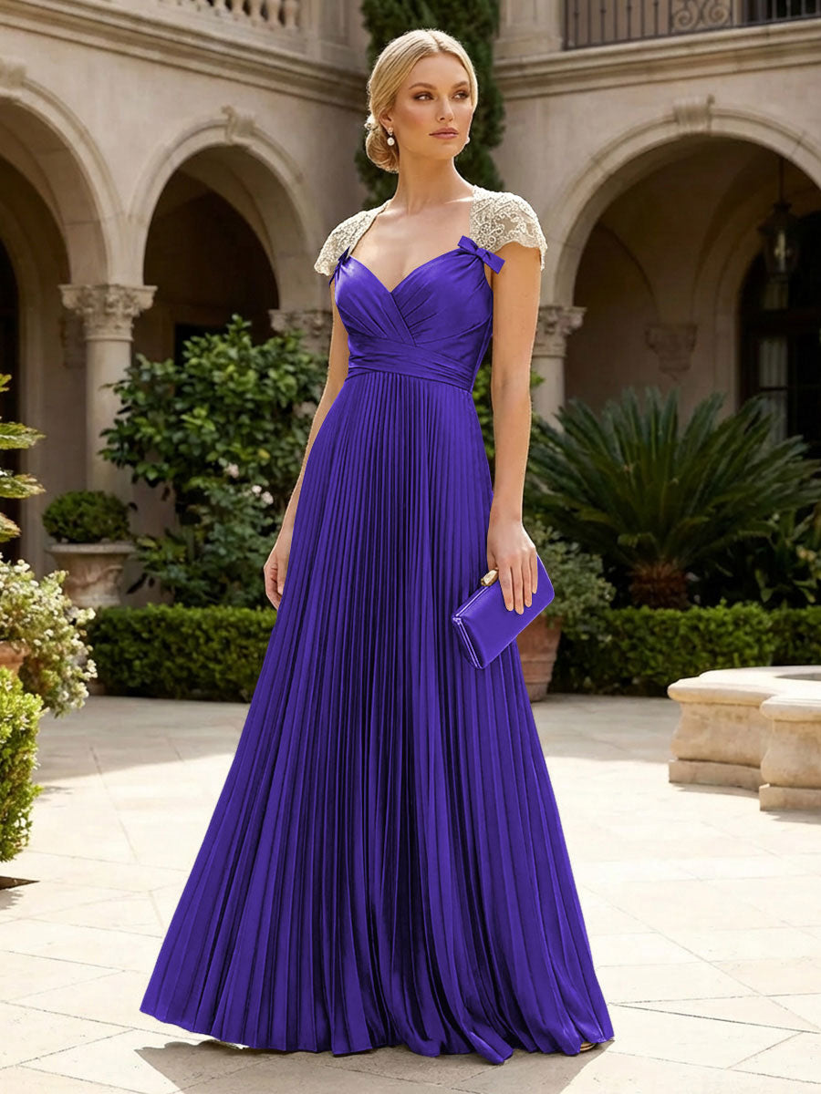 A-Line Chiffon Pleated Floor-Length Mother of the Bride & Groom Dresses with Ruched Corset