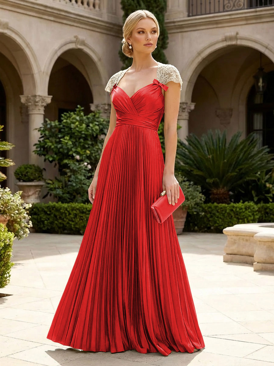 A-Line Chiffon Pleated Floor-Length Mother of the Bride & Groom Dresses with Ruched Corset
