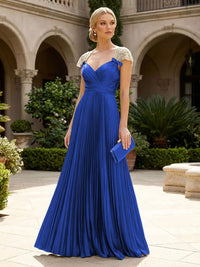 A-Line Chiffon Pleated Floor-Length Mother of the Bride & Groom Dresses with Ruched Corset