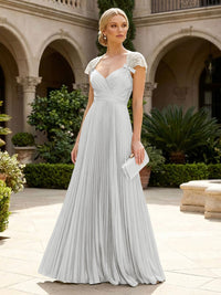 A-Line Chiffon Pleated Floor-Length Mother of the Bride & Groom Dresses with Ruched Corset