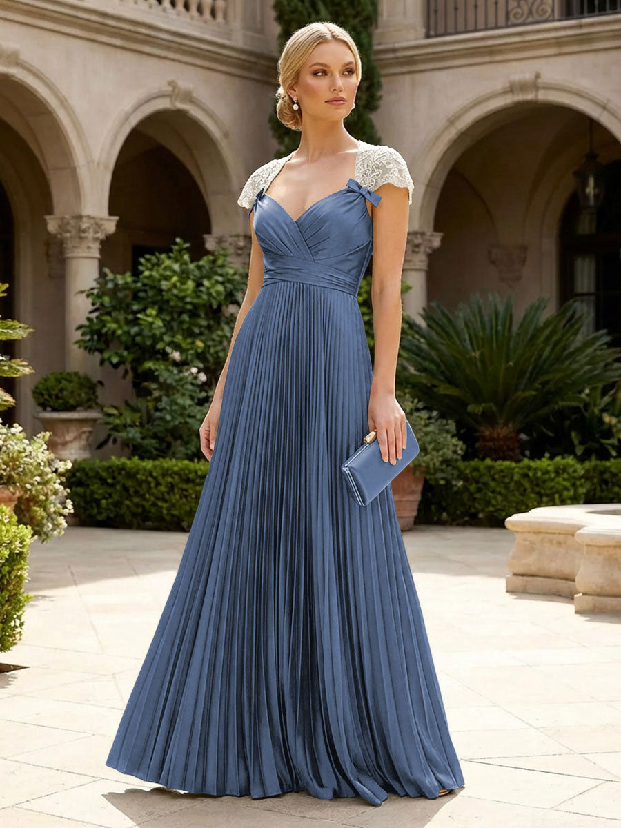 A-Line Chiffon Pleated Floor-Length Mother of the Bride & Groom Dresses with Ruched Corset