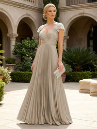 A-Line Chiffon Pleated Floor-Length Mother of the Bride & Groom Dresses with Ruched Corset