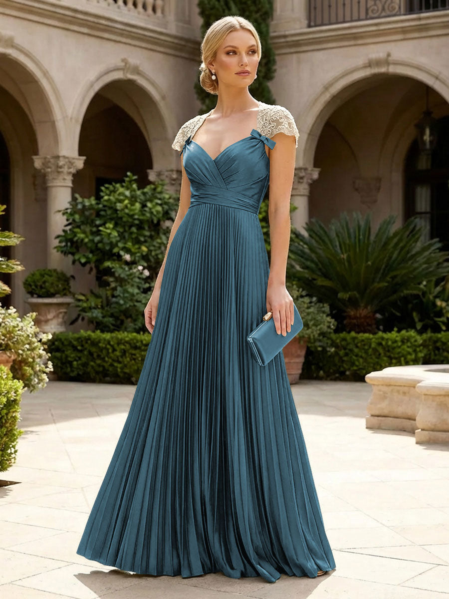 A-Line Chiffon Pleated Floor-Length Mother of the Bride & Groom Dresses with Ruched Corset