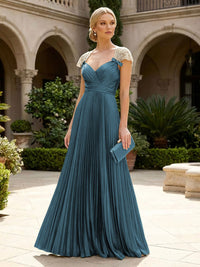 A-Line Chiffon Pleated Floor-Length Mother of the Bride & Groom Dresses with Ruched Corset