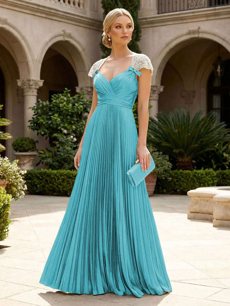 A-Line Chiffon Pleated Floor-Length Mother of the Bride & Groom Dresses with Ruched Corset