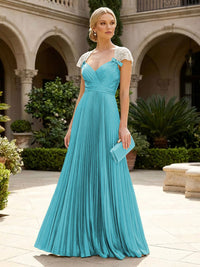 A-Line Chiffon Pleated Floor-Length Mother of the Bride & Groom Dresses with Ruched Corset