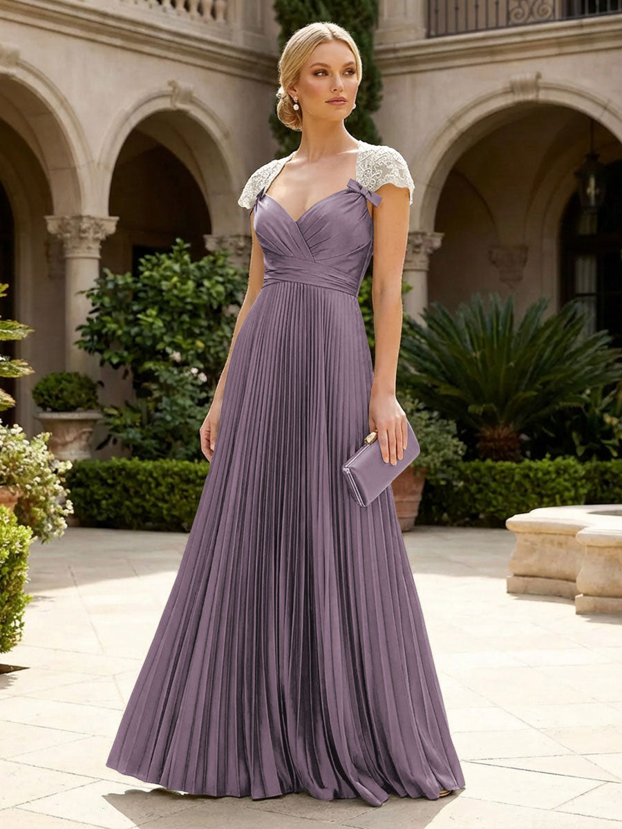 A-Line Chiffon Pleated Floor-Length Mother of the Bride & Groom Dresses with Ruched Corset