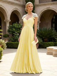 A-Line Chiffon Pleated Floor-Length Mother of the Bride & Groom Dresses with Ruched Corset