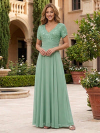 A-Line Pleated Chiffon Maxi Mother of the Bride & Groom Dresses with Sequin Bodice