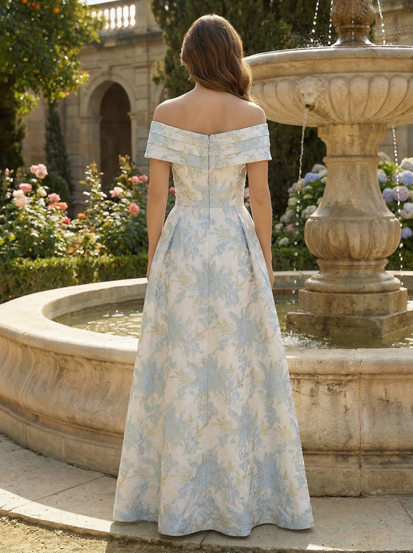 Sheath Jacquard Satin Off Shoulder Mother of the Bride Dresses with Ruched