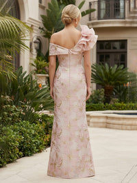 Sheath Floral Jacquard Off Shoulder Mother of the Bride & Groom Dresses with Flower