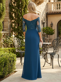 Sheath Chiffon 3/4 Sleeves Maxi Mother of the Bride & Groom Dresses with Ruffles & Lace Embroidery