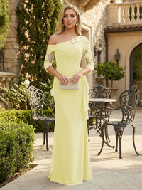 Sheath Chiffon 3/4 Sleeves Maxi Mother of the Bride & Groom Dresses with Ruffles & Lace Embroidery