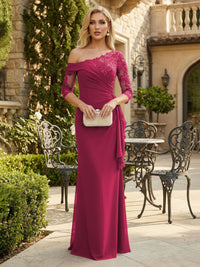 Sheath Chiffon 3/4 Sleeves Maxi Mother of the Bride & Groom Dresses with Ruffles & Lace Embroidery