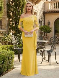 Sheath Chiffon 3/4 Sleeves Maxi Mother of the Bride & Groom Dresses with Ruffles & Lace Embroidery
