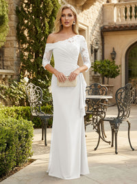 Sheath Chiffon 3/4 Sleeves Maxi Mother of the Bride & Groom Dresses with Ruffles & Lace Embroidery