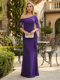 Sheath Chiffon 3/4 Sleeves Maxi Mother of the Bride & Groom Dresses with Ruffles & Lace Embroidery