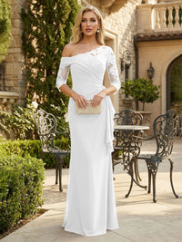 Sheath Chiffon 3/4 Sleeves Maxi Mother of the Bride & Groom Dresses with Ruffles & Lace Embroidery