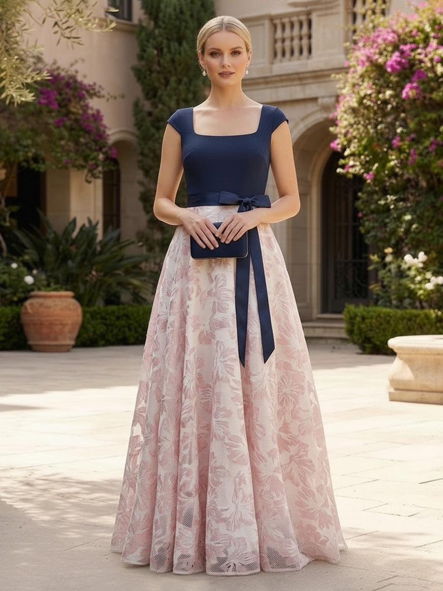 Tulle Jacquard A-Line Maxi Mother of the Bride & Groom Dresses with Bow