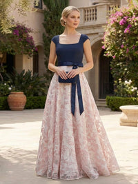 Tulle Jacquard A-Line Maxi Mother of the Bride & Groom Dresses with Bow
