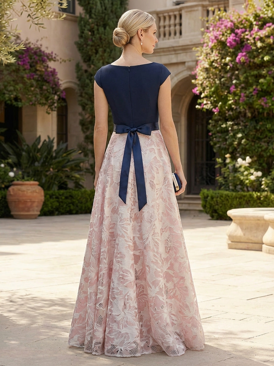 Tulle Jacquard A-Line Maxi Mother of the Bride & Groom Dresses with Bow