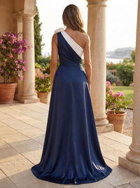 Sheath Satin One Shoulder Maxi Mother of the Bride & Groom Dresses with Ruched Waist
