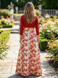 A-Line Jacquard 3/4 Sleeves Maxi Mother of the Bride & Groom Dresses with Satin Bodice