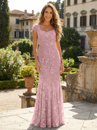 Sheath Tulle Sequin Floral Maxi Mother of the Bride & Groom Dresses with Short Cap Sleeves