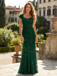 Sheath Tulle Sequin Floral Maxi Mother of the Bride & Groom Dresses with Short Cap Sleeves