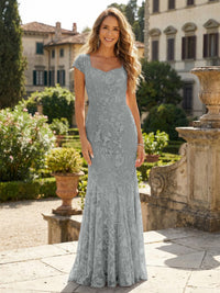 Sheath Tulle Sequin Floral Maxi Mother of the Bride & Groom Dresses with Short Cap Sleeves