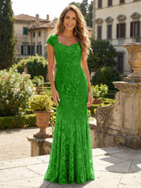 Sheath Tulle Sequin Floral Maxi Mother of the Bride & Groom Dresses with Short Cap Sleeves