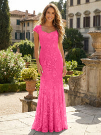 Sheath Tulle Sequin Floral Maxi Mother of the Bride & Groom Dresses with Short Cap Sleeves