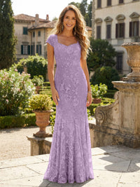 Sheath Tulle Sequin Floral Maxi Mother of the Bride & Groom Dresses with Short Cap Sleeves