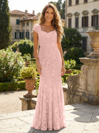 Sheath Tulle Sequin Floral Maxi Mother of the Bride & Groom Dresses with Short Cap Sleeves