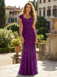 Sheath Tulle Sequin Floral Maxi Mother of the Bride & Groom Dresses with Short Cap Sleeves