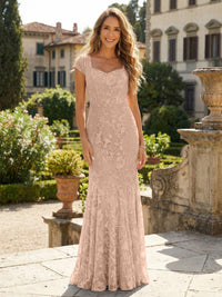 Sheath Tulle Sequin Floral Maxi Mother of the Bride & Groom Dresses with Short Cap Sleeves