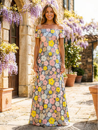 Sheath Sequin Floral Off Shoulder Maxi Mother of the Bride & Groom Dresses