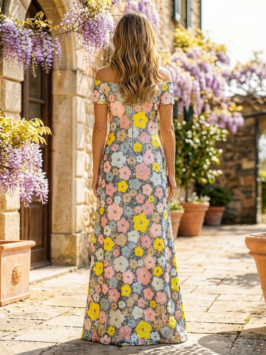 Sheath Sequin Floral Off Shoulder Maxi Mother of the Bride & Groom Dresses