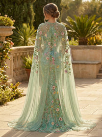 Sheath Sequin Floral Embroidery Maxi Mother of the Bride & Groom Dresses with Cape