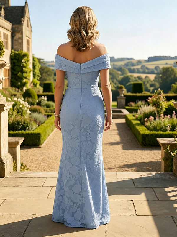 Sheath Lace Off Shoulder Ruched Maxi Mother of the Bride & Groom Dresses